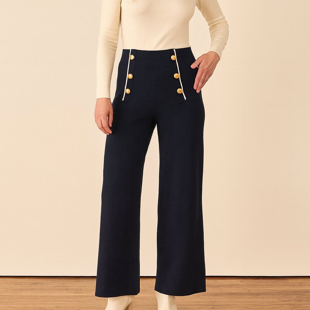 J.Crew Delaney Sailor Sweater Pant Medium NWT Wide Leg Navy Full Length Nautical